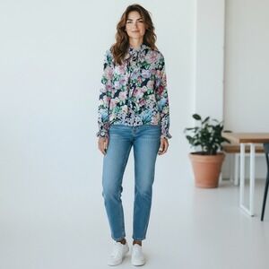 LINE MARKVARDEN Silk Floral Blouse Long Sleeve Size Small